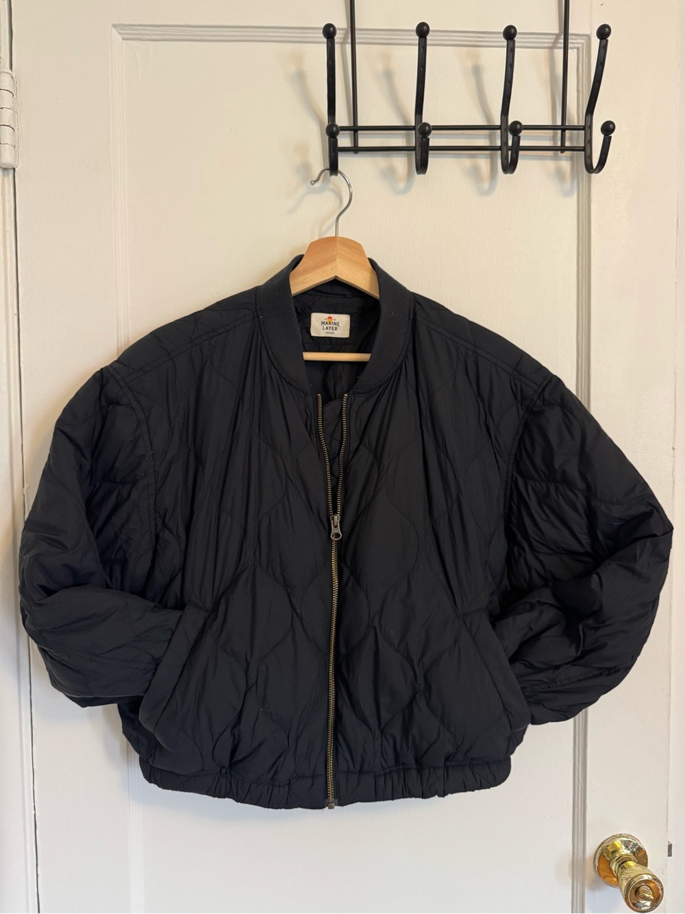 Marine Layer Black Quilted Lightweight Bomber Jacket